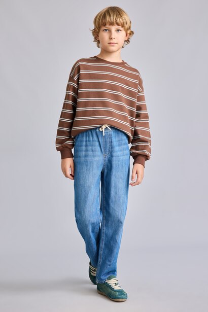 Oversize Çizgili Sweatshirt Erkek Çocuk