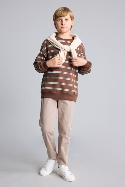 Oversize Çizgili Sweatshirt Erkek Çocuk
