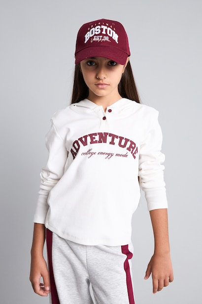 Girl Slogan Print Hooded Long Sleeve T-Shirt