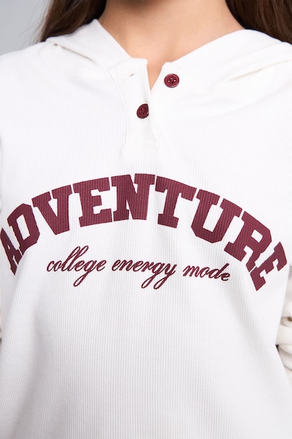 Girl Slogan Print Hooded Long Sleeve T-Shirt