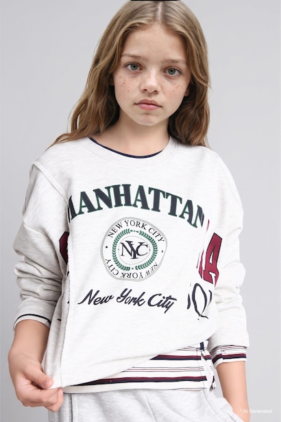Girl Cotton Relax Fit Printed Thick Sweatshirt