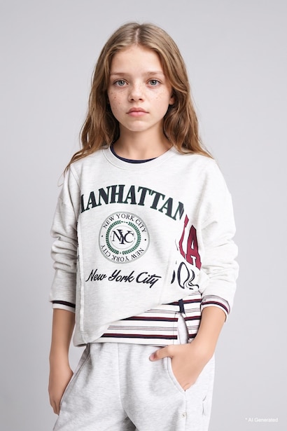 Girl Cotton Relax Fit Printed Thick Sweatshirt