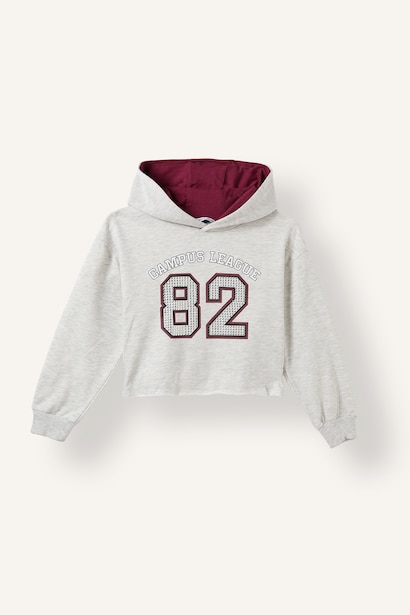 Relax Fıt Kapüşonlu Baskılı Sweatshirt Kız Çocuk