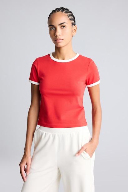 Slim Fit Kontrast Şeritli Tişört