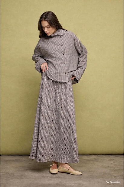 Flared Fit Printed Maxi Skirt