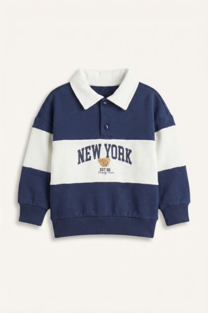 Oversıze Polo Yaka Baskılı Sweatshirt Erkek Bebek