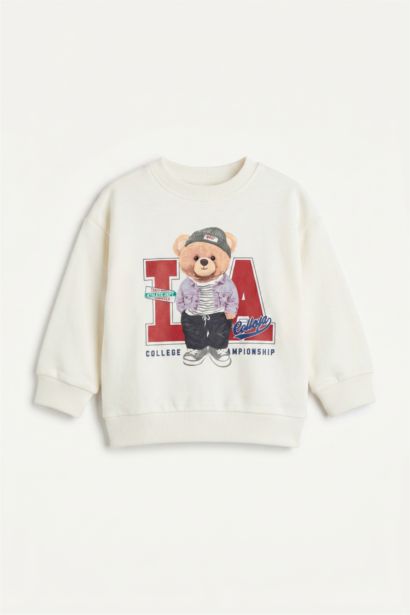 Oversıze Ayıcık Baskılı Sweatshirt Erkek Bebek