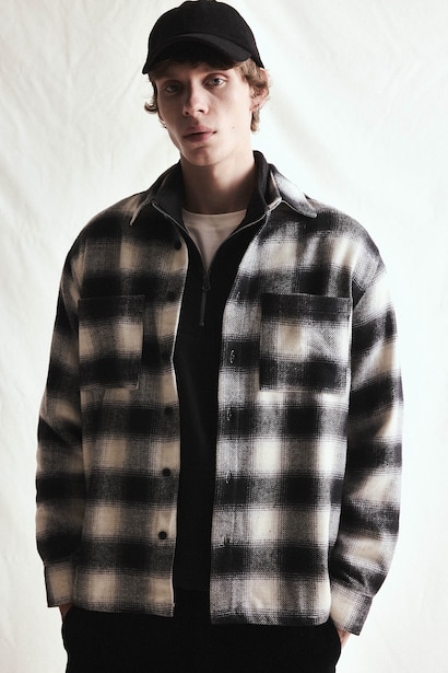 Boxy Fit Checked Long Sleeve Lumberjack Shirt with Pocket
