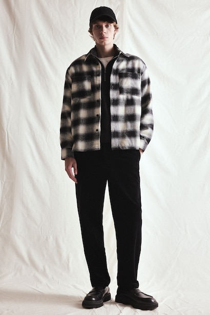 Boxy Fit Checked Long Sleeve Lumberjack Shirt with Pocket