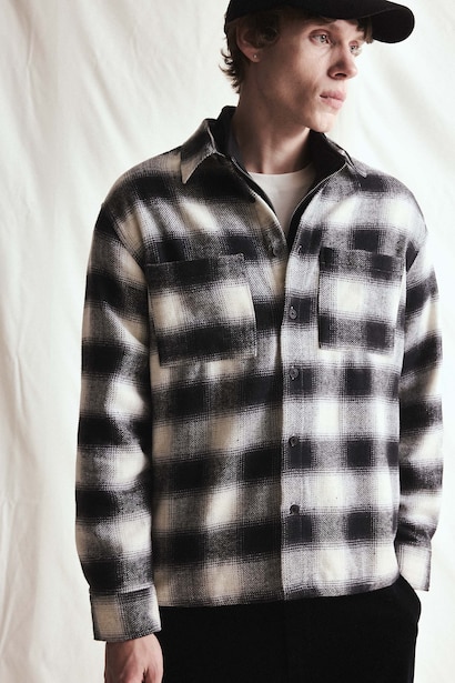Boxy Fit Checked Long Sleeve Lumberjack Shirt with Pocket