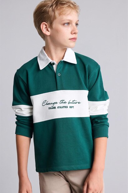 Oversize Fit Shirt Collar Sweatshirt