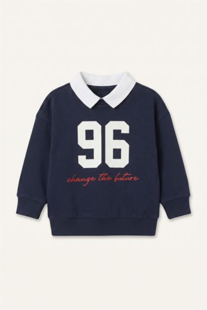 Oversıze Polo Yaka Baskılı Sweatshirt Erkek Bebek
