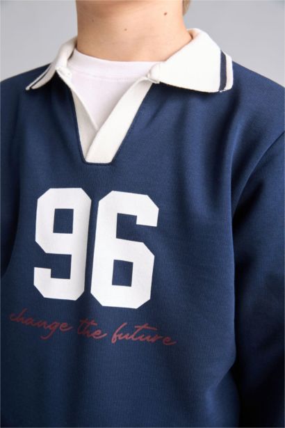 Oversize Fit Shirt Collar Sweatshirt