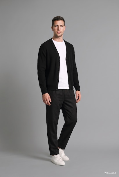Standard Fit Basic Button-Up V-Neck Knit Cardigan