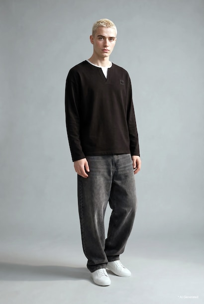 Boxy Fit Printed Crew Neck Sweatshirt