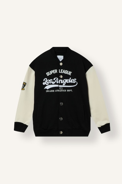 Boy Printed Snap-Button Varsity Collar Cardigan