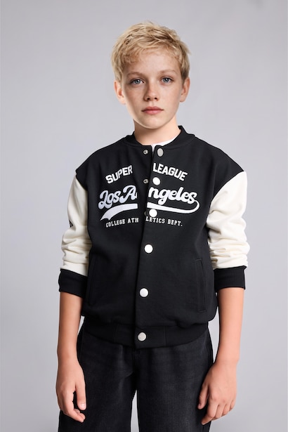Oversize Fit Crew Neck Cardigan Slogan