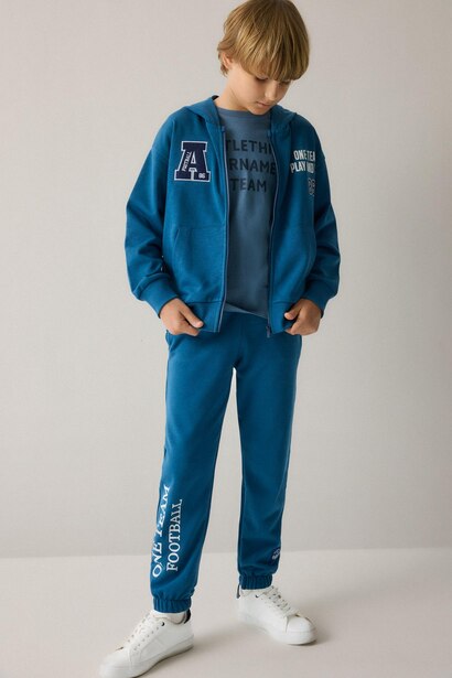 Boy Indigo Printed Zip-Up Hooded Sweatshirt