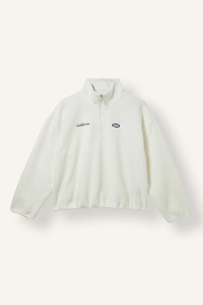 Loose Fit Half-Zip Embroidered Fleece Sweatshirt