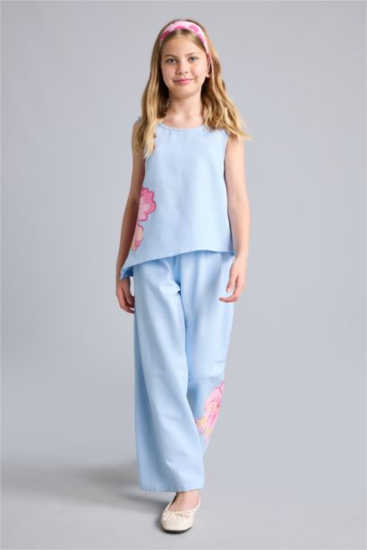 Wide Leg Çiçekli Pantolon Kız Çocuk