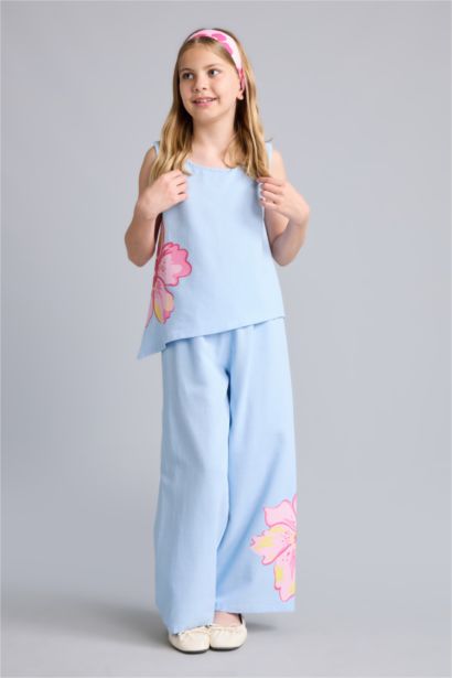 Wide Leg Çiçekli Pantolon Kız Çocuk