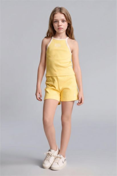 Girl 2 piece Regular Fit Yellow Tank Top and Shorts Set