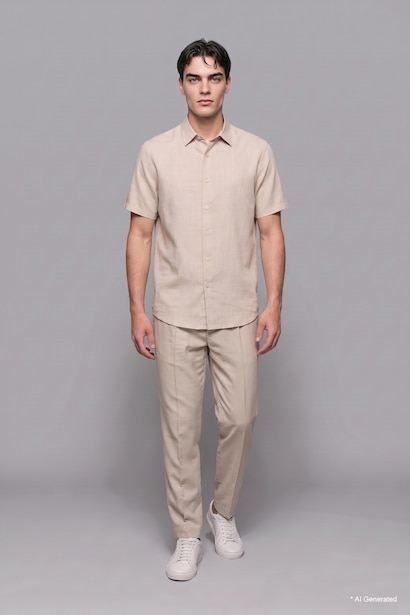 Regular Fit Pleated Beige Trousers