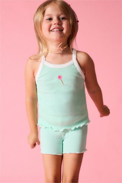 Baby Girl Floral Ribbed 2 Piece Green Set