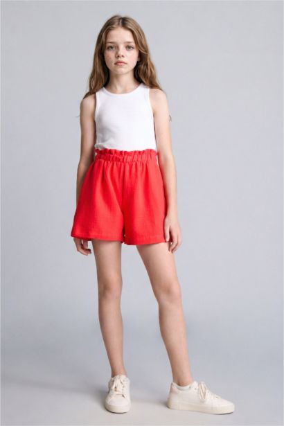 Girl Stretch Waist 100% Cotton Muslin Shorts