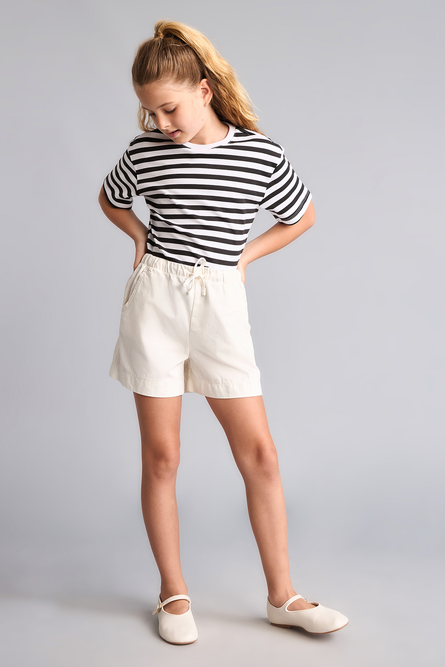 Girl Regular Fit Elastic Waist Gabardine Shorts