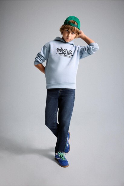 Boy Oversize Fit Hooded Printed Soft Fleece Sweatshirt