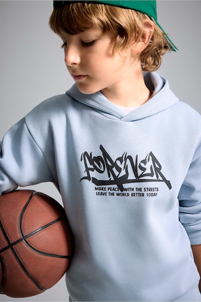 Boy Oversize Front Print Soft Fleece Lining Hoodie