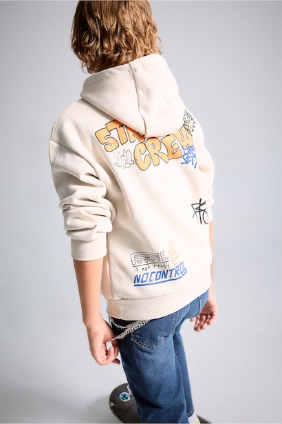 Baskılı Kapüşonlu Oversize Sweatshirt Erkek Çocuk