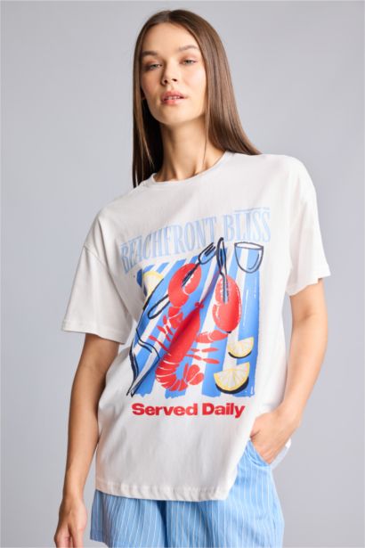 Oversize Kısa Kollu Baskılı Tişört