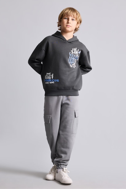 Boy Cargo Fit Thick Fabric Elastic Leg Trousers