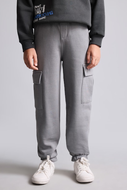Boy Cargo Fit Thick Fabric Elastic Leg Trousers