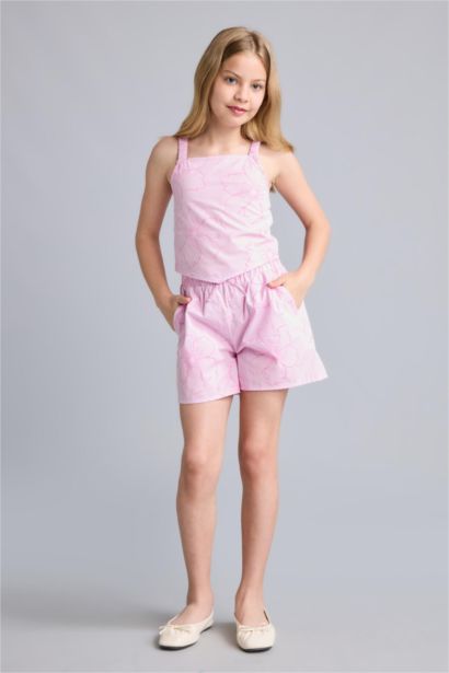Regular Fit Poplin Çiçekli Şort Kız Çocuk