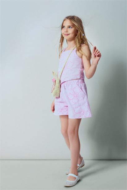 Regular Fit Poplin Çiçekli Şort Kız Çocuk