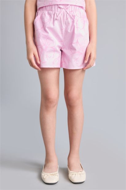 Regular Fit Poplin Çiçekli Şort Kız Çocuk