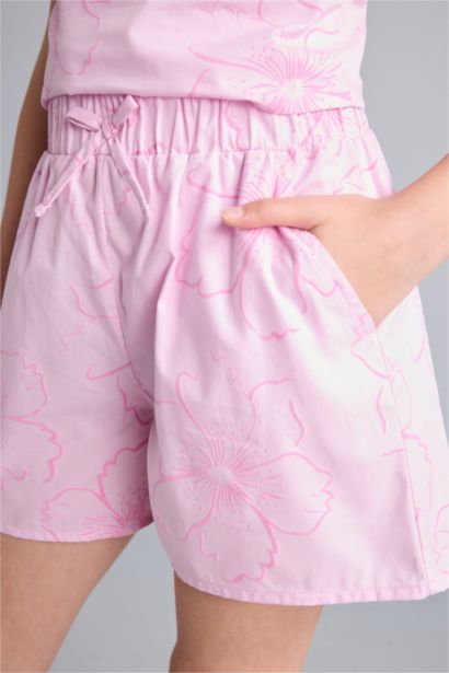 Regular Fit Poplin Çiçekli Şort Kız Çocuk