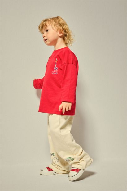 Baby Boy Regular Fit 100% Cotton Printed Normal Waist Trousers