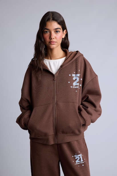 Oversize капюшонды баспалы қалың мата кардиган