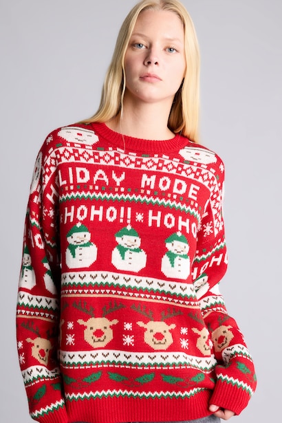 Regular Fit Crew Neck Knitted Christmas Pullover
