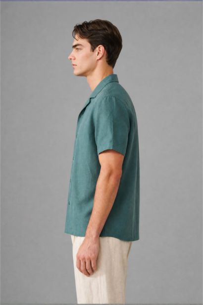 Linen Blended Linen Blended Short Sleeve Shirt