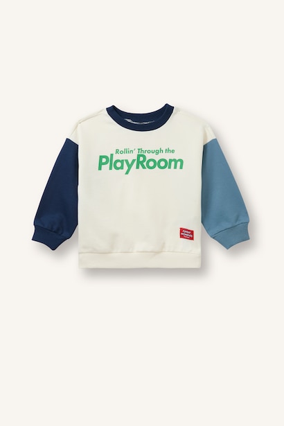 Oversize Baskılı Renk Bloklu Bebek Sweatshirt
