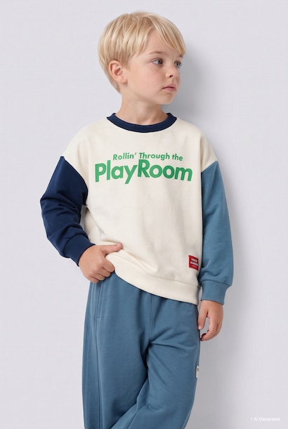 Baby Boy Oversize Fit Printed Color-Block Sweatshirt