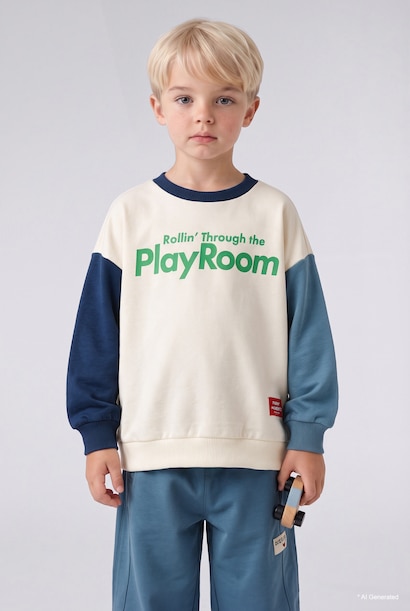 Baby Boy Oversize Fit Printed Color-Block Sweatshirt
