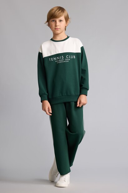 Sweatshirt vert imprimé en coton à col rond Coupe régulière pour garçon