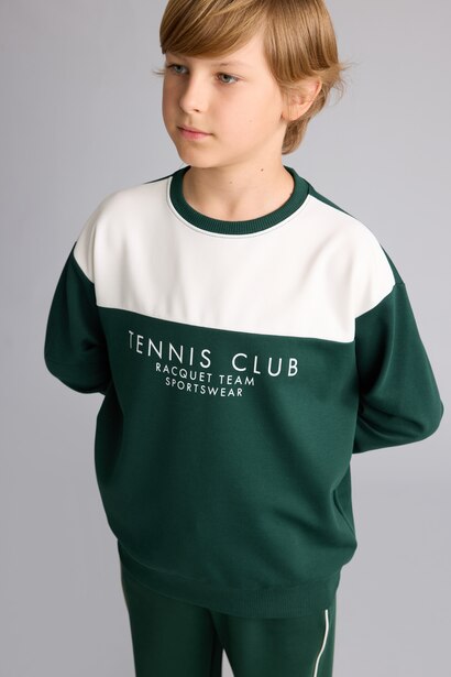 Sweatshirt vert imprimé en coton à col rond Coupe régulière pour garçon