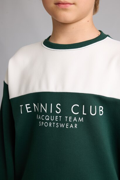 Sweatshirt vert imprimé en coton à col rond Coupe régulière pour garçon